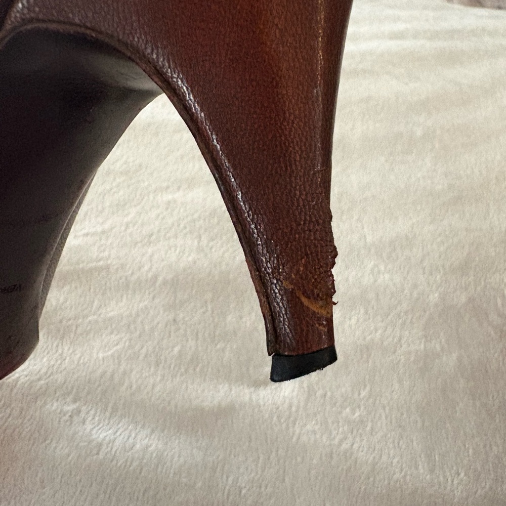 PRADA | Vintage Brown Red‎ Leather Floral Stitch Appliqué Pointed Pumps EU 37.5 - Picture 9 of 14